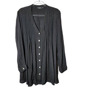 Notations Black Top Plus Size 2X Long Sleeve V-Neck Button Up Semi‎ Sheer